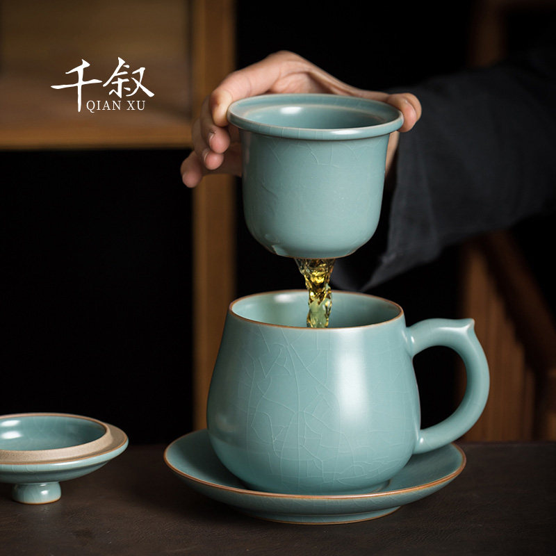 Ru Kiln Tea Cup Ceramic Tea Water Separation Tea Cup Home With Lid Filter Personal Large Capacity Upscale Office Cup
