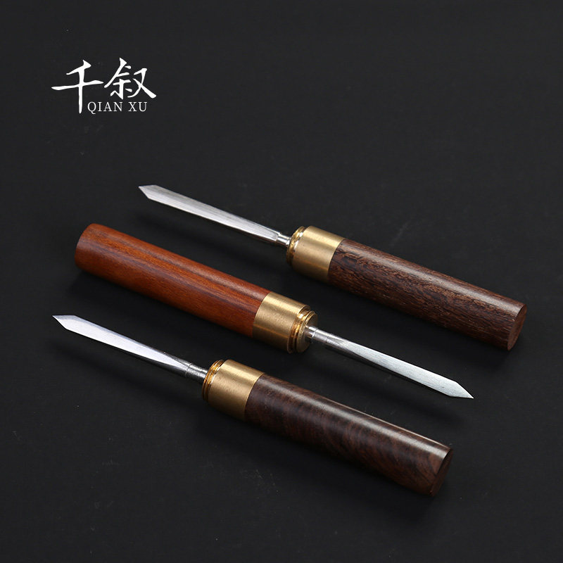 Black sandalwood tea needle flower pear solid wood Puer tea knife stainless steel tea cone pry tea tool utilita tea tool tea road accessory