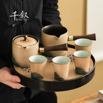 Green Hills Glazed Tea Set Suit Home Day Style Light Lavish Small Teapot Tea Cup Tea Tray Kung Fu Tea Porcelain Gift Box