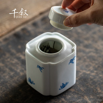 Hand Painted Orchid Tea Leaf Pot Creative Ceramic Seals Storage Tank Small Number Portable Containing Box High-end Home Deposit Tea Jar