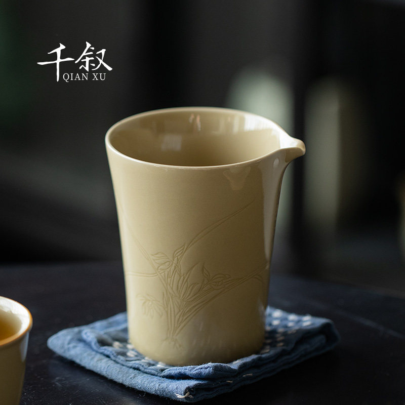 Plant ash justice cup large hidden carved orchid ceramic male cup even cup tea sea high-end tea divider kung fu tea set