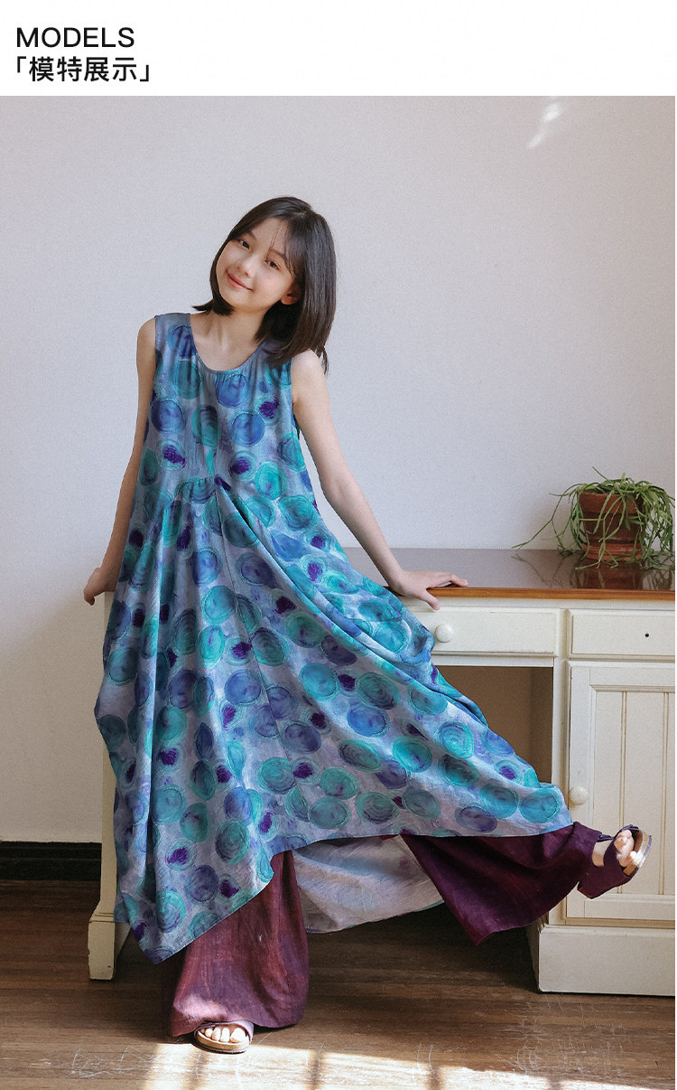 KUUYOO立体裁剪无袖波点连衣裙中大童夏季宽松背心长裙女童裙子 — 11