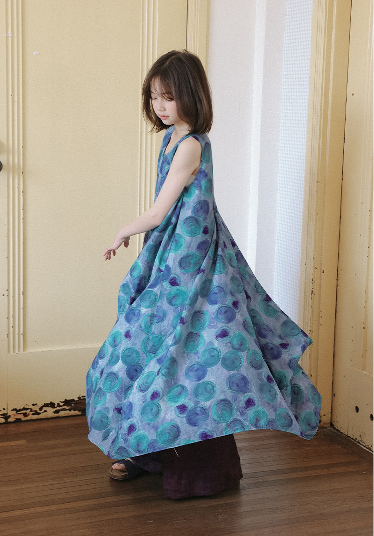 KUUYOO立体裁剪无袖波点连衣裙中大童夏季宽松背心长裙女童裙子 — 24