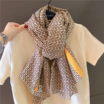 2021 new grid gig Inn classic striped spring and autumn thin cotton numb mother scarf real silk scarlet woman