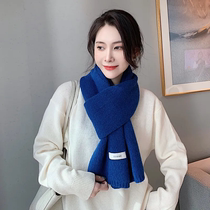 Klein Blue Scarf Cashmere Pure Color Display White Couple Blue Women Winter 100 hitch Yohair Line knit Little girth