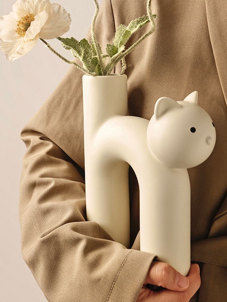 Cute Kitty Styling Ceramic Vases Ins Wind Advanced Sensational Style Nordic Cream Floral Swing Piece Home Swing-Taobao
