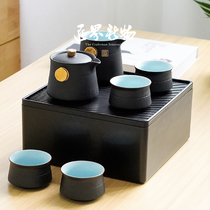 Ceramic travel tea set one pot four cups of Kung Fu tea set portable bag outdoor car home office tea tray