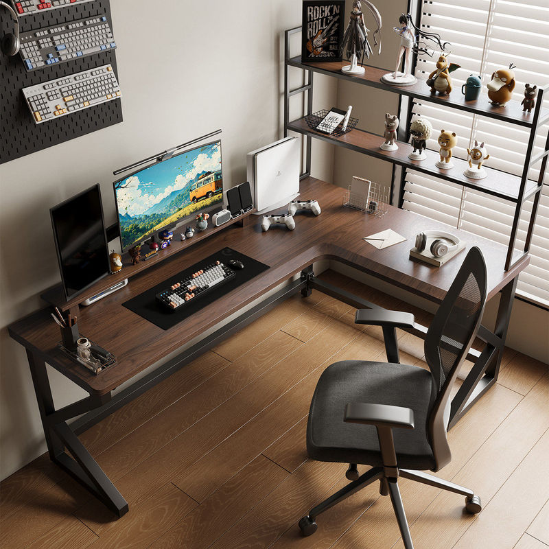 Solid Wood Corner Computer Desk, Seven-Shaped Desk, Home L-Shaped Office Desk, Bedroom Corner Gaming Desk, Irregular-Shaped Table
