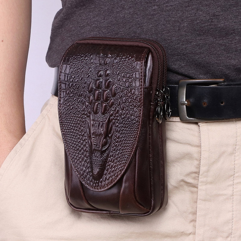 Small Dolly genuine leather men's purse 5 5 inch 6 5 inch mobile phone pocket wearing leather strap crocodile tattooy calf leather pocket tide-Taobao