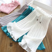 Girl Pants 2022 Summer Thin Snowspun Skirt Pants 7 Pants Mid Waist Ice Silk Anti-mosquito Pants 90% Children Broadlegged Pants