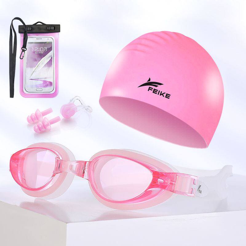 Swimming goggles men and women flat light myopia large frame HD transparent myopia swimming goggles waterproof anti-fog swimming glasses silicone swimming cap