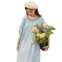 Catman 2024 New Nightgown Womens Summer Thin Cotton Short-Sleeved Mid Skirt Gauze Cotton Pajama Dress