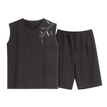 Catman Modal Vest Mens Pajamas Summer Thin Sleeveless Shorts 2024 New Ice Silk Home Clothing Set