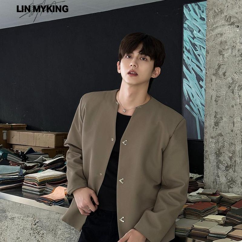 Lin Mykin Metal Buckle Niche Design High-End Cool Loose Shoulder-Padded Jacket Coat Men's Trendy Lin Mykin Metal Buckle Niche Design High-End Cool Loose Shoulder-Padded Jacket Coat Men's Trendy