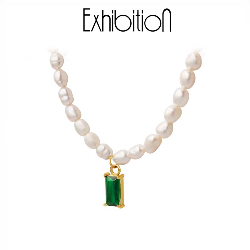 Exhibition/Gallery: Ancestral Green Zircon Necklace, Retro, niche, high-end, non fading collarbone chain