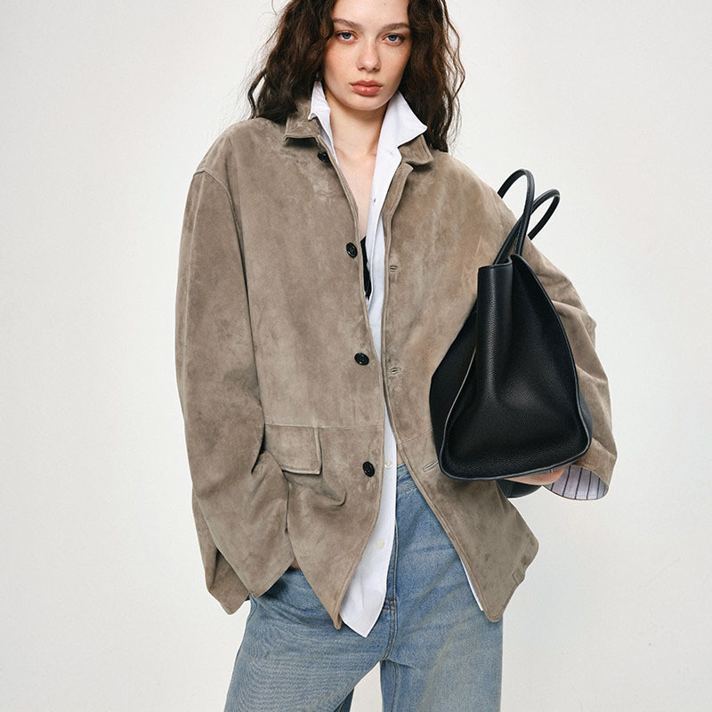 2026 New Style Feminine "Twist Series" Nomadic Hunting-Style Mixed Sheep Suede Leather Autumn Coat 2026 New Style Feminine "Twist Series" Nomadic Hunting-Style Mixed Sheep Suede Leather Autumn Coat