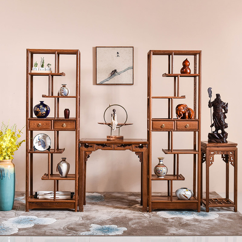 Yunqiwei mahogany furniture chicken wing wood living room Bogu rack Chinese style Duobao Pavilion solid wood antique rack display cabinet