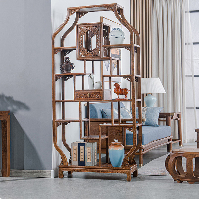 Yunqiwei mahogany furniture chicken wing wood wine bottle Bogu rack Duobaoge solid wood antique antique rack display cabinet