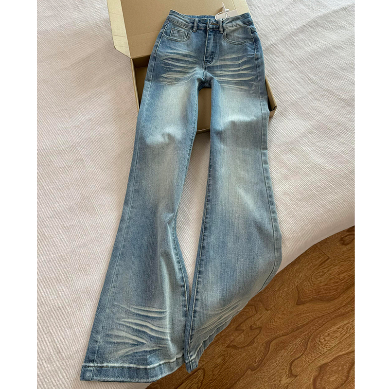 Light Blue Low-Waist Flared Jeans for Women, Summer Thin Style, 2026 New American-Style Slim-Fit Narrow Straight-Leg Pants