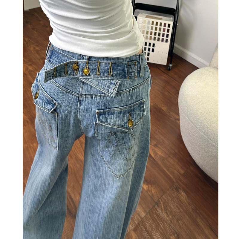 American Retro Paris Buckle Wide-Leg Jeans for Women, Summer Thin Style, 2026 New High-Waisted Design, Slimming Straight-Leg Pants American Retro Paris Buckle Wide-Leg Jeans for Women, Summer Thin Style, 2026 New High-Waisted Design, Slimming Straight-Leg Pants