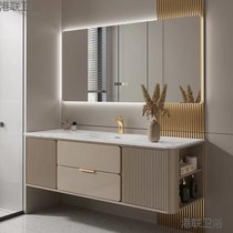 New light luxury slate bathroom cabinet combination Nordic seamless integrated ceramic basin bathroom hand wash and face wash basin