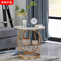 Shudecorated light and luxurious marble living room sofa side a few golden rock plate tea table balcony double layer small round table bed head cabinet