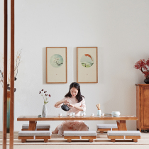 Shu Decorated White Wax Wood Tea Table And Chairs Solid Wood Tatami tea table Terrace Tea Terrace Meditation Strip Dwarf Table Floating Window Table Kang Table