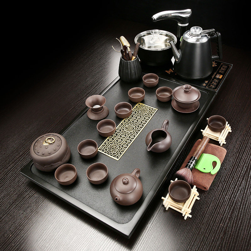 Natural black gold stone tea tray set Household tea Sea tea table Living room automatic anti-scalding appliances Kung Fu tea set