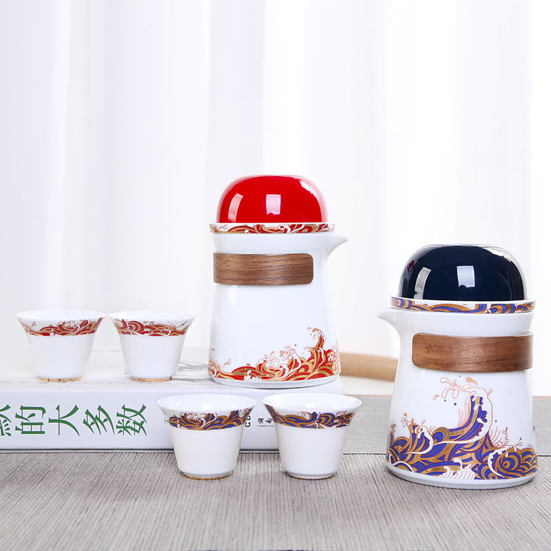 Wave Travel Tea Set Portable Bag Quick Guest Cup One Pot Three Cups Anti-Burn Ceramic Korn Tea With Small Sleeve Minima-Taobao