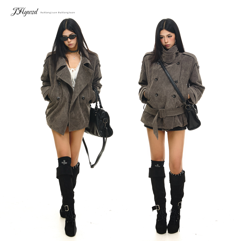 Jhywzd Silent Roll Melard Suede Jacket for Women, Stylish Loose Fit, Waist-Cinching, Mid-Length, Cool and Chic Trench Coat Jhywzd Silent Roll Melard Suede Jacket for Women, Stylish Loose Fit, Waist-Cinching, Mid-Length, Cool and Chic Trench Coat