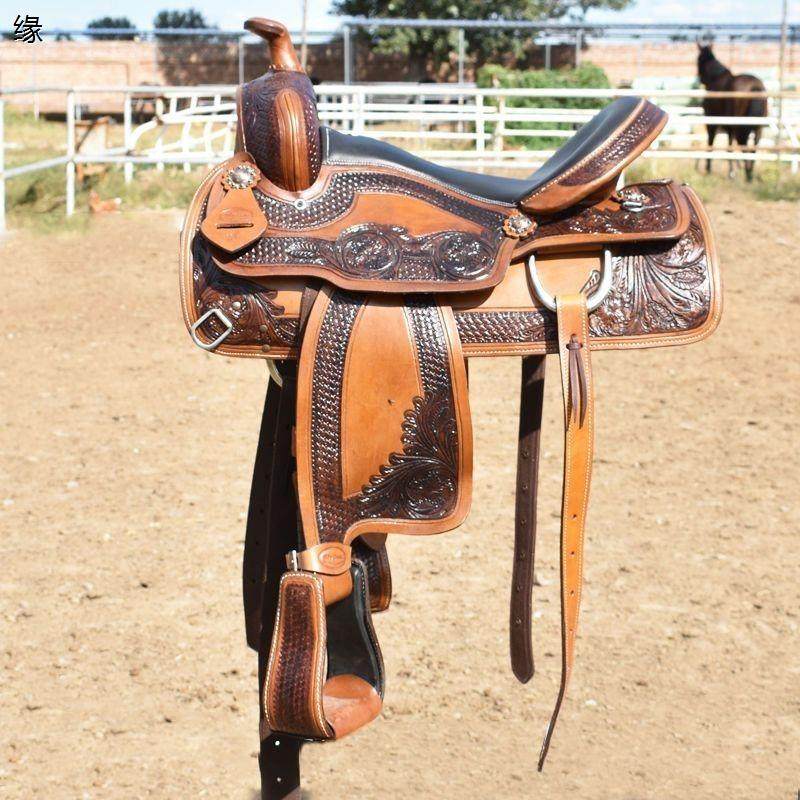 全皮西部鞍扭曲马蹬马鞍子马具用品牛皮鞍野骑装备马鞍西部马鞍