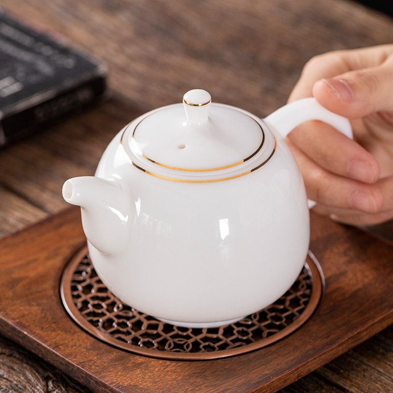 Defied goat fat jade white porcelain teapot ceramic home bubble teapot with filter screen Large number single Kung Fu tea set Single pot 