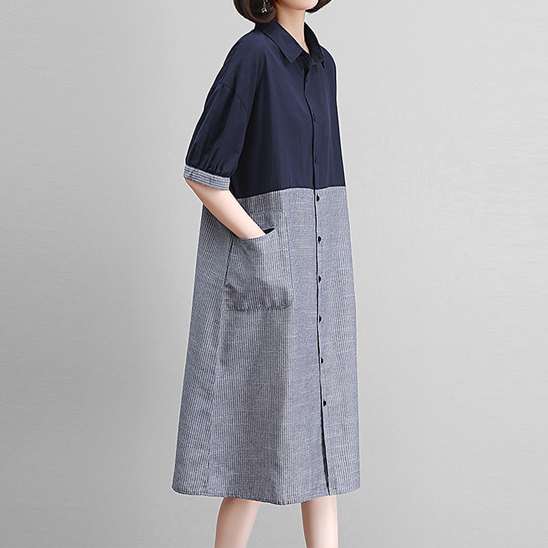 Mapping Hong Kong Light Luxury High-End Summer Shirt Dress New Loose Plus Size Elegant Pure Cotton Dress for Women Mapping Hong Kong Light Luxury High-End Summer Shirt Dress New Loose Plus Size Elegant Pure Cotton Dress for Women