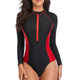 SummerPrintZipperOnePieceSwimsuitClosedLongSleeveSw