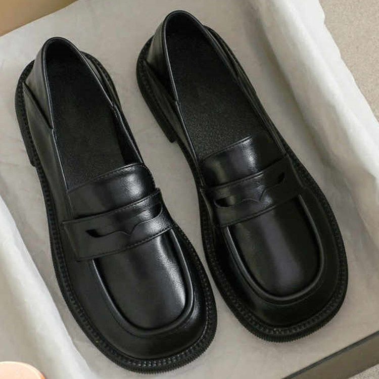 Plus-Size Women's Shoes for Wide Feet, Sizes 41-43, British Style Leather Shoes for Female Students, Versatile Japanese Jk Shoes, Size 42, Black Loafers