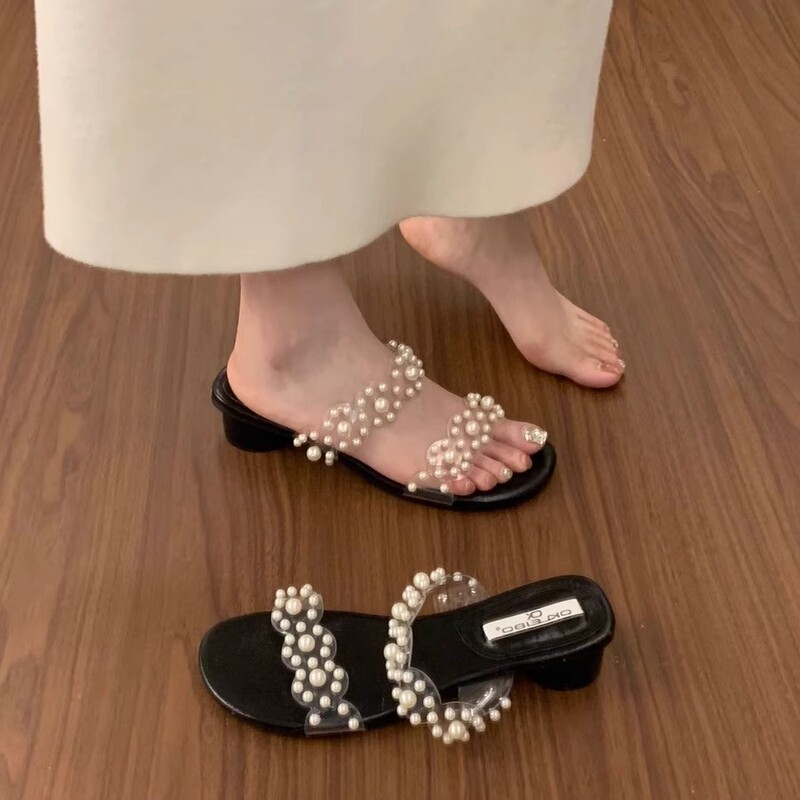 Plus-Size Women's Shoes Size 41 to 43, Stunning Pearl Transparent Strap Sandals for Women, Summer Outdoor Wear, Fairy Style, Suitable for Pairing with Dresses Plus-Size Women's Shoes Size 41 to 43, Stunning Pearl Transparent Strap Sandals for Women, Summer Outdoor Wear, Fairy Style, Suitable for Pairing with Dresses