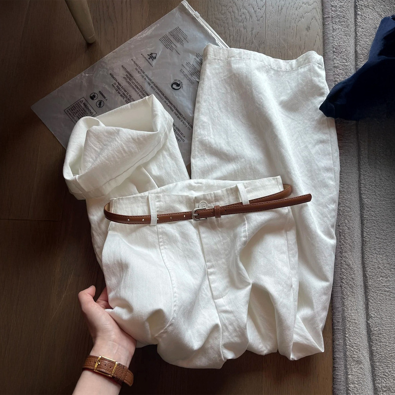 White Cotton and Linen Wide-Leg Cropped Pants for Women, Spring New Style, Plus Size, Lazy Style, Loose Casual Balloon Pants