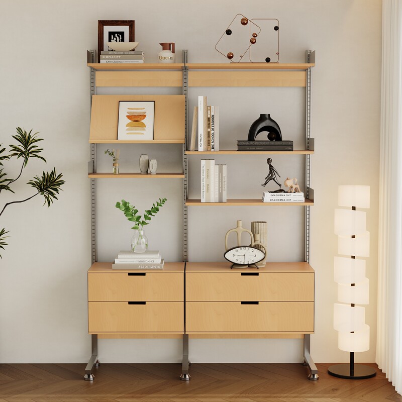 Furniture by Fanmo: Birch Wood Aluminum Profile Partition Shelf, Home Floor-Standing Display Cabinet, Wall-Mounted Bookshelf, Wall Storage Rack Furniture by Fanmo: Birch Wood Aluminum Profile Partition Shelf, Home Floor-Standing Display Cabinet, Wall-Mounted Bookshelf, Wall Storage Rack