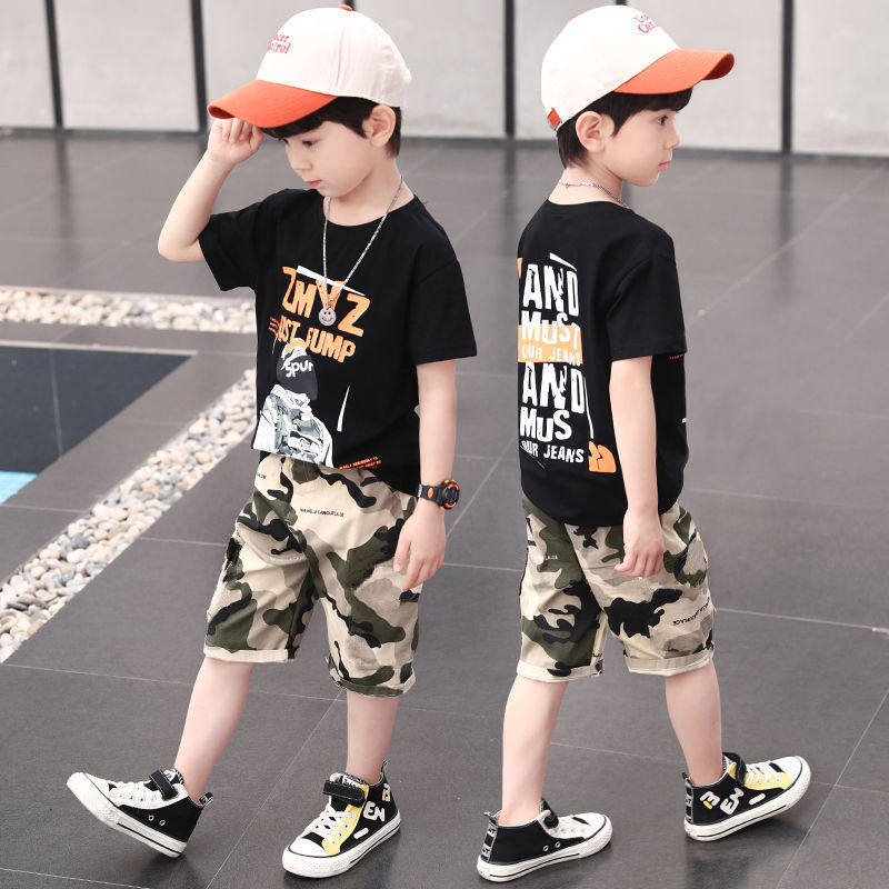 Korean children's dress boy summer suit 2022 new children's Yanping Han edition handsome short sleeve camouflage two tides
