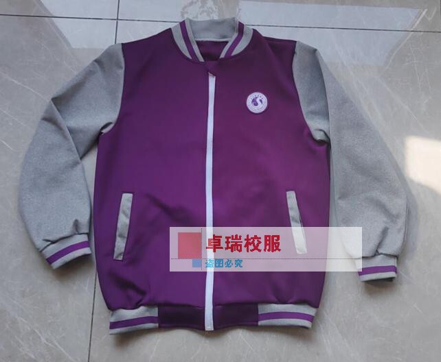 Hengshui School Uniform Spring and Autumn Single Layer Jacket Same Style Light Gray Patchwork Purple Top