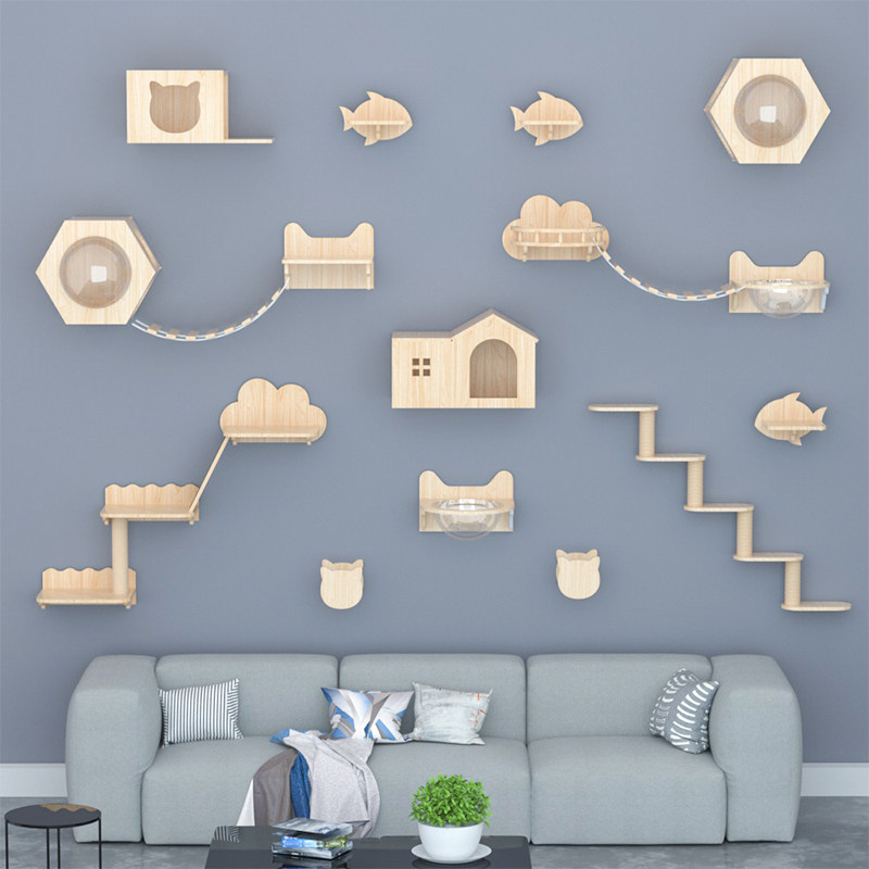 Pet Beia cat climbing frame hanging wall Wall cat Wall cat nest cat tree wall hanging full solid wood cat grab Wall cat grab post