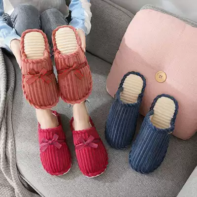 Buy one get one free cotton slippers female winter home home couple indoor non-slip thick bottom warm wool slippers men winter
