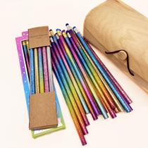 Original Rainbow Log Pencil Gold Powder Dazzling Ribbon Rubber Head Hb Non-toxic Limited Edition Children Student Learning Supplies