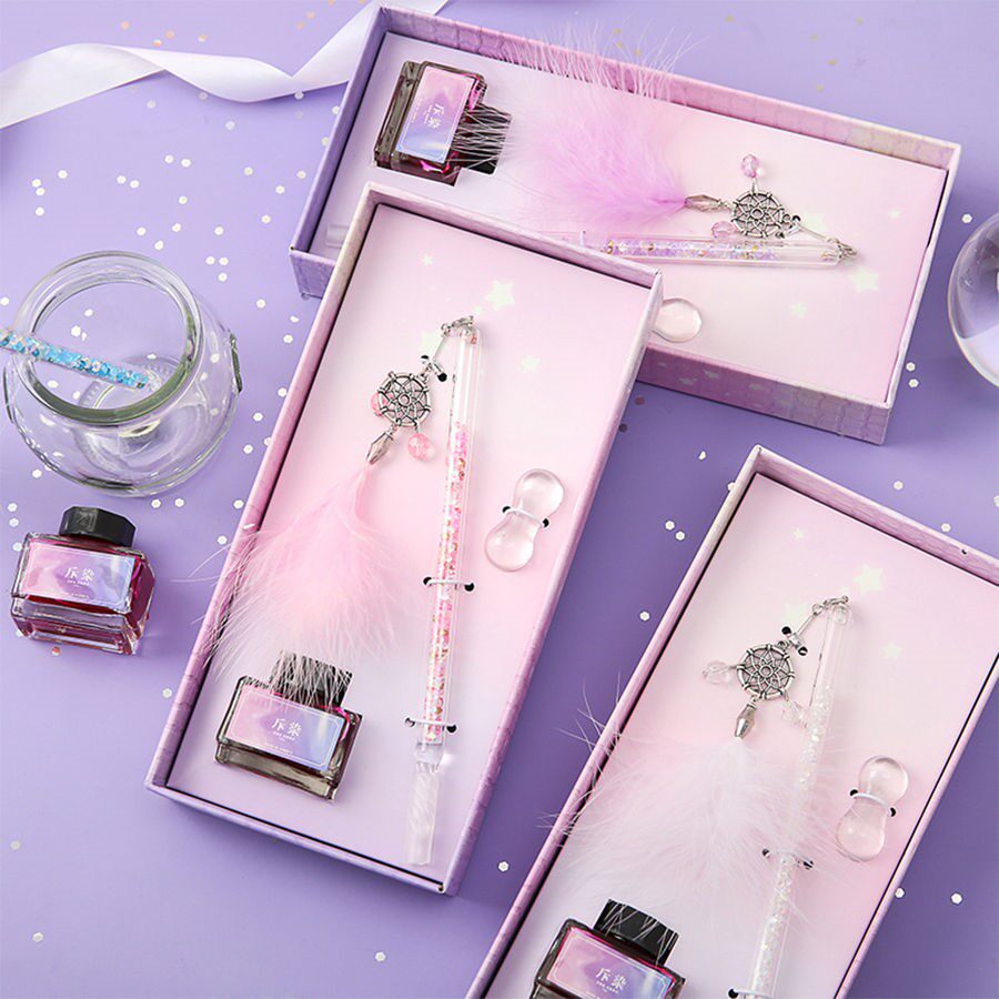 Crystal Glass Pen Starry Sky Retro Dip students use Stained Ink Net Red Pen Shake Creativity Birthday Gift Suit