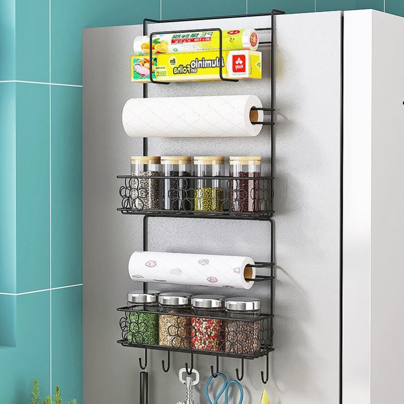 The space above the refrigerator uses the multi-functional refrigerator rack side-mounted refrigerator rack kitchen utensils rack paper towel protection