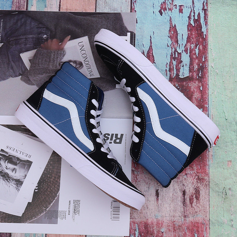 Official website flagship store VANS sail cloth shoes men's high cylinder summer Classic style blue and white lacing 100 hitch male board shoes