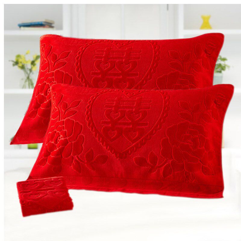 A pair of married 2021 new high - grade red cutting and thick pillow towel wedding ceremony