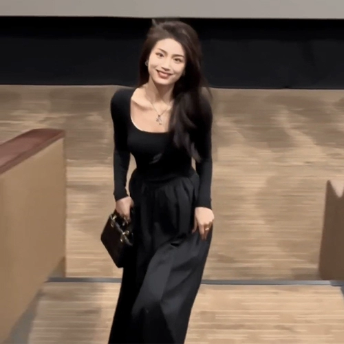 Весеннее трикотажное трикотажное платье, длинная юбка, французский стиль, 2024 года, подходит для подростков, изысканный стиль