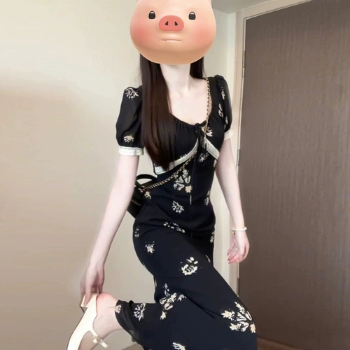 Кружевное летнее платье, длинная юбка, французский стиль, кружевное платье, в цветочек, изысканный стиль, яркий броский стиль, крой «рыбий хвост»