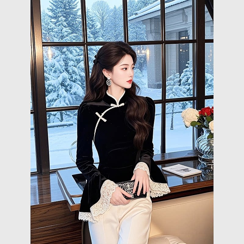 👗复古国风黑丝绒上衣,通勤百搭显气质 -lolita洛丽塔包袋-淘宝好物网
